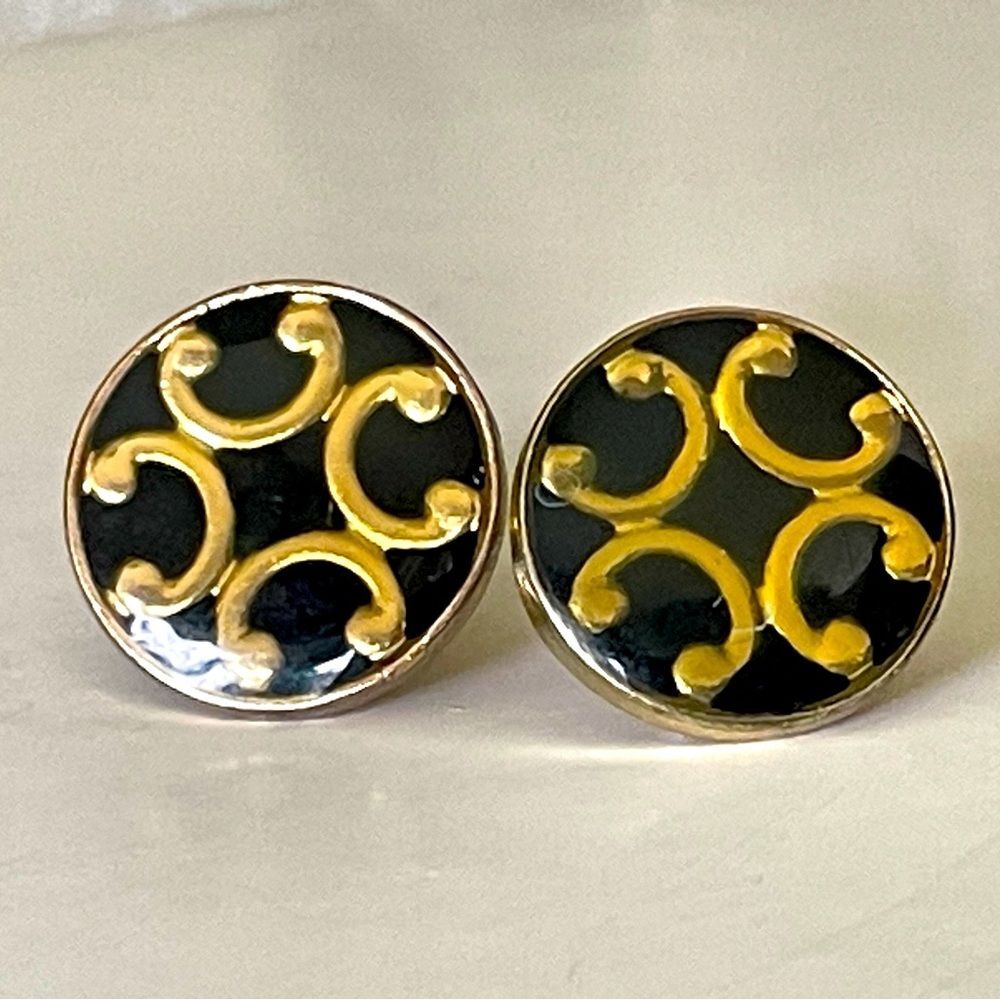 Chic Gold and Black Round Earrings couture gift beautiful classy new